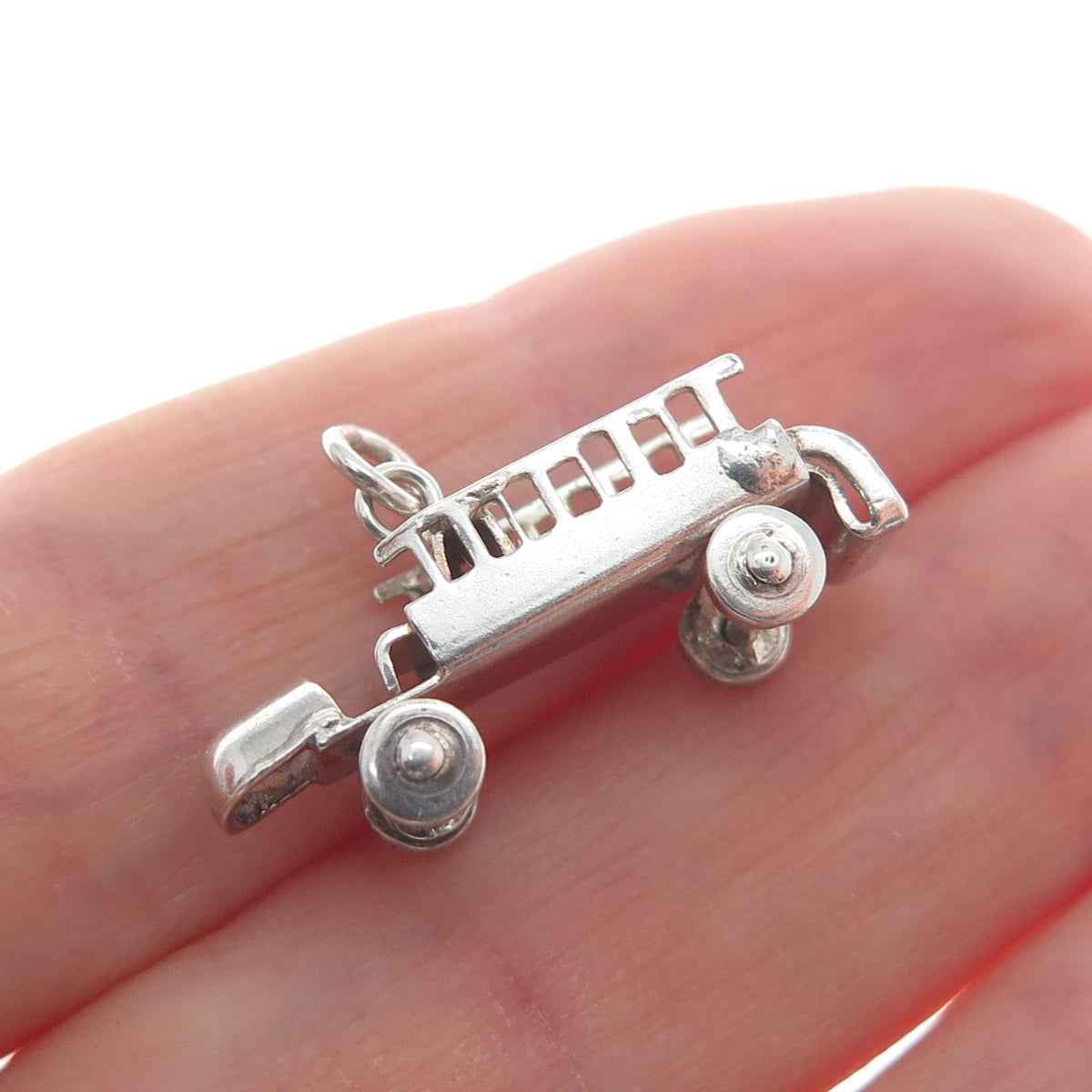 925 Sterling Silver Antique Art Deco School Bus Minimalist 3D Charm Pendant