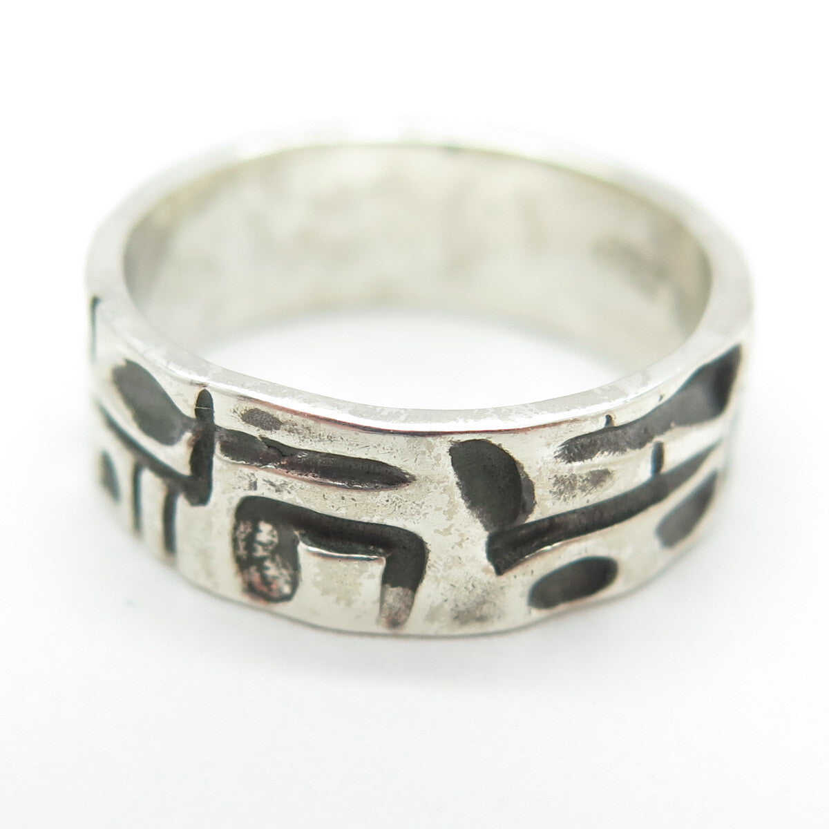 925 Sterling Silver Vintage Tribal Cave Band Ring Size 6.25