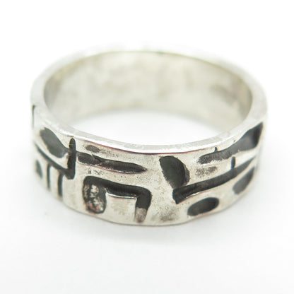925 Sterling Silver Vintage Tribal Cave Band Ring Size 6.25