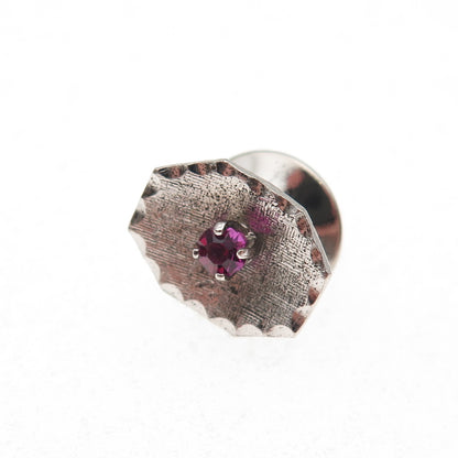 Elco 925 Sterling Silver Vintage Pink Rhinestone Tie Tack Lapel Pin