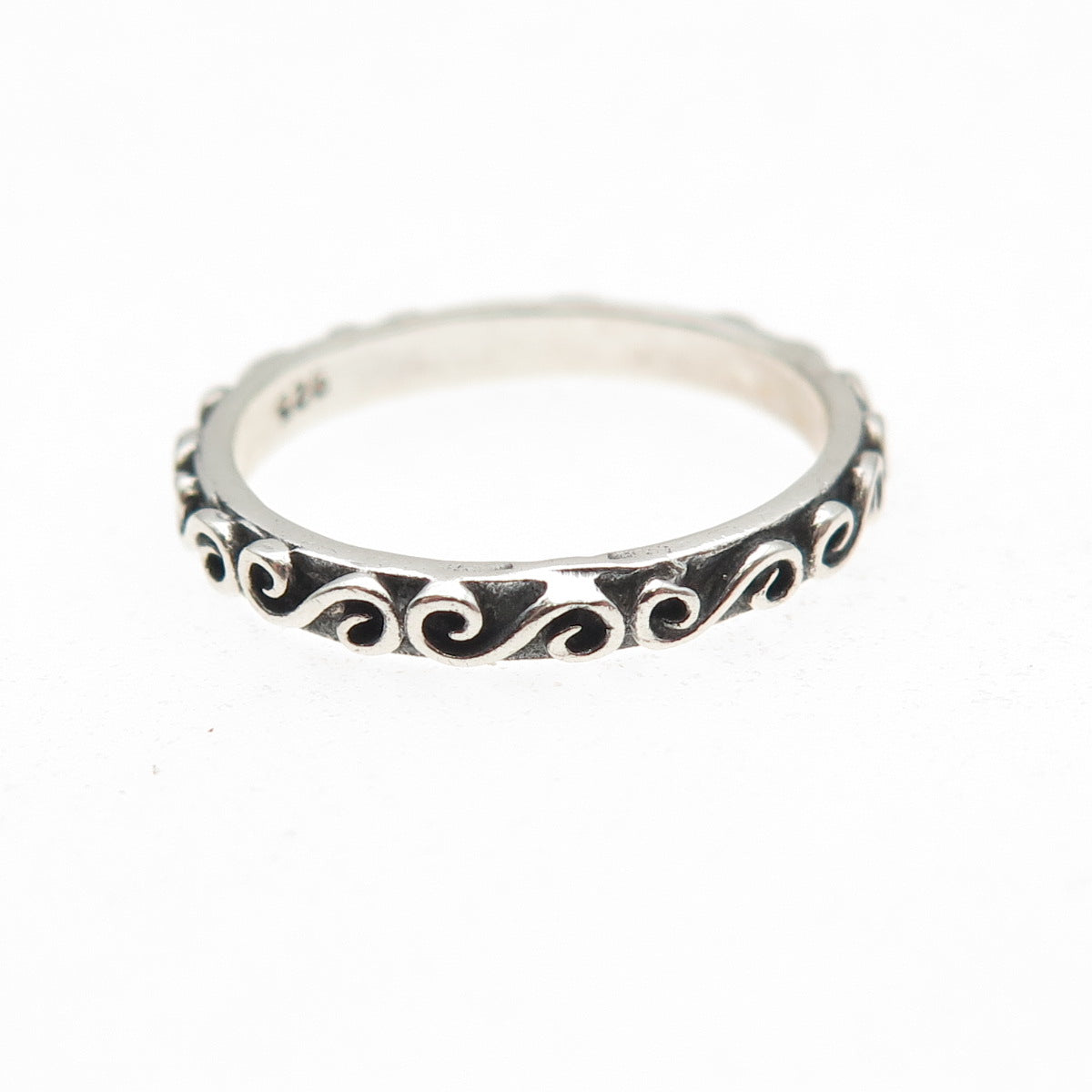 925 Sterling Silver Vintage Stackable Swirl Oxidized Band Ring Size 5.5