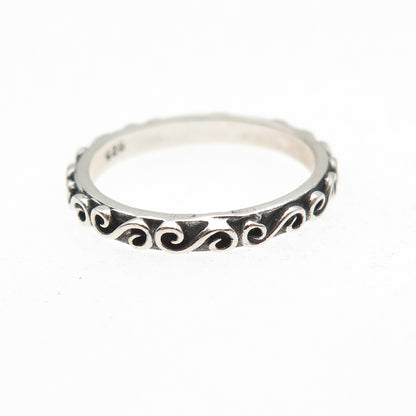 925 Sterling Silver Vintage Stackable Swirl Oxidized Band Ring Size 5.5