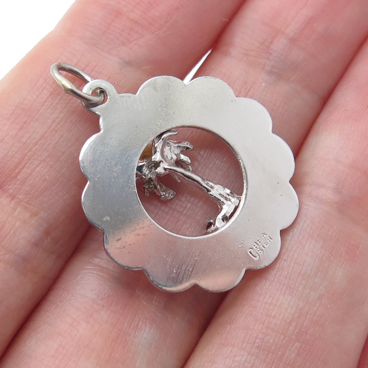 CREA 925 Sterling Silver Vintage Faux Pearl & Rhinestone Virgin Island Pendant