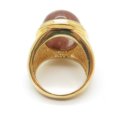 BADAVICI 925 Sterling Silver Gold Plated Real Rutilated Quartz Ring Size 7
