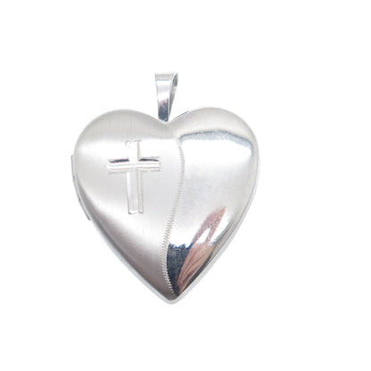925 Sterling Silver Cross Heart Locket Minimalist Pendant