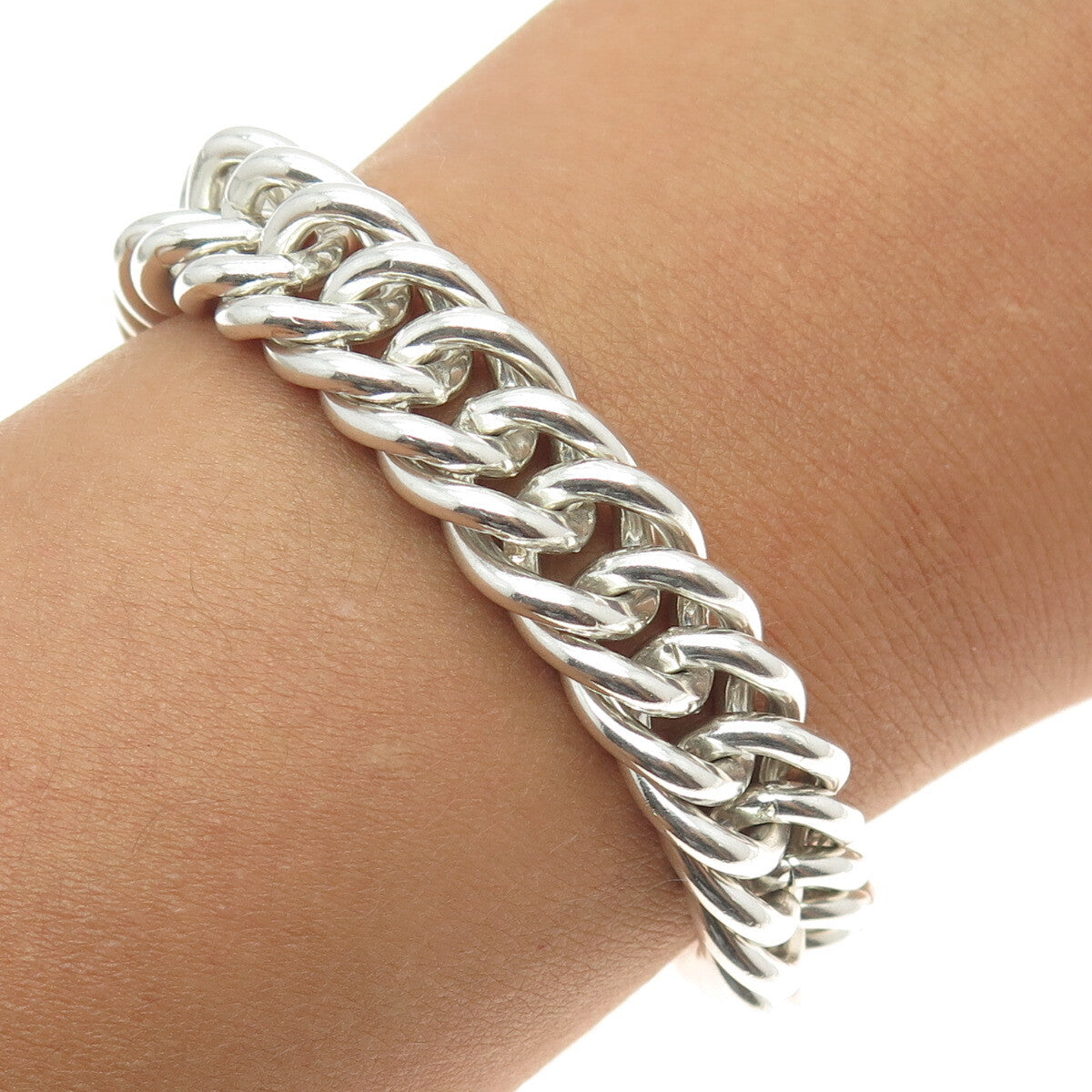 925 Sterling Silver Vintage Curb Link Heavy Bracelet 7.5"