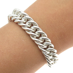 925 Sterling Silver Vintage Curb Link Heavy Bracelet 7.5"
