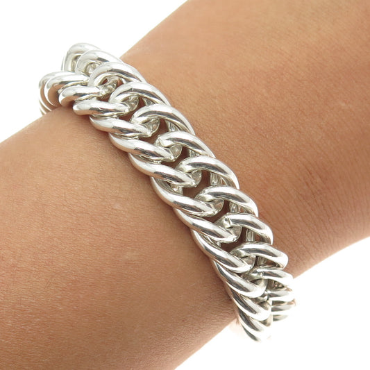 925 Sterling Silver Vintage Curb Link Heavy Bracelet 7.5"