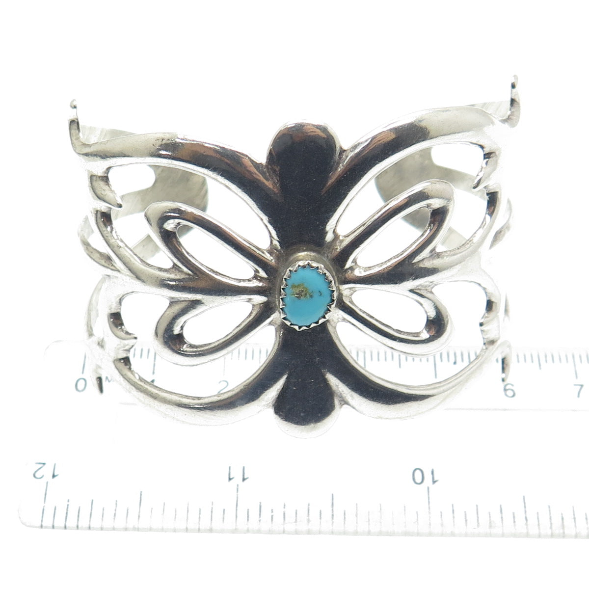 Old Pawn Sterling Silver Vintage Turquoise Butterfly Adjustable Bracelet 6.5"