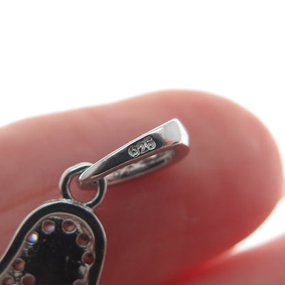 925 Sterling Silver Round-Cut Shaped C Z & Enamel Evil Eye Hamsa Amulet Pendant