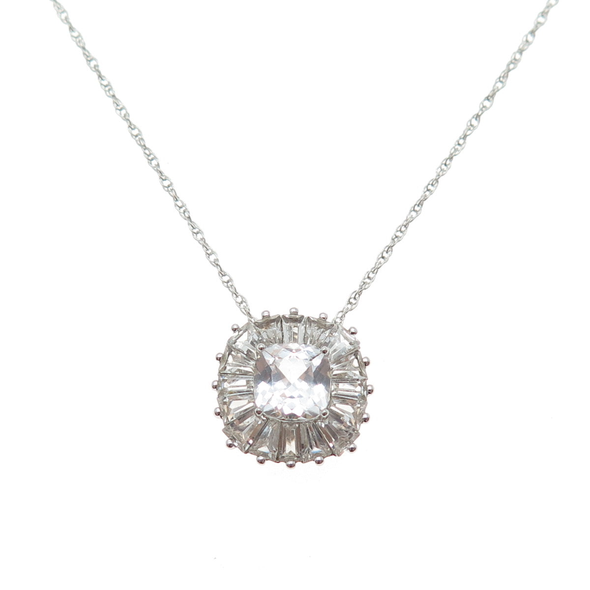 925 Sterling Silver Real White & Light Blue Topaz Singapore Chain Necklace 18"