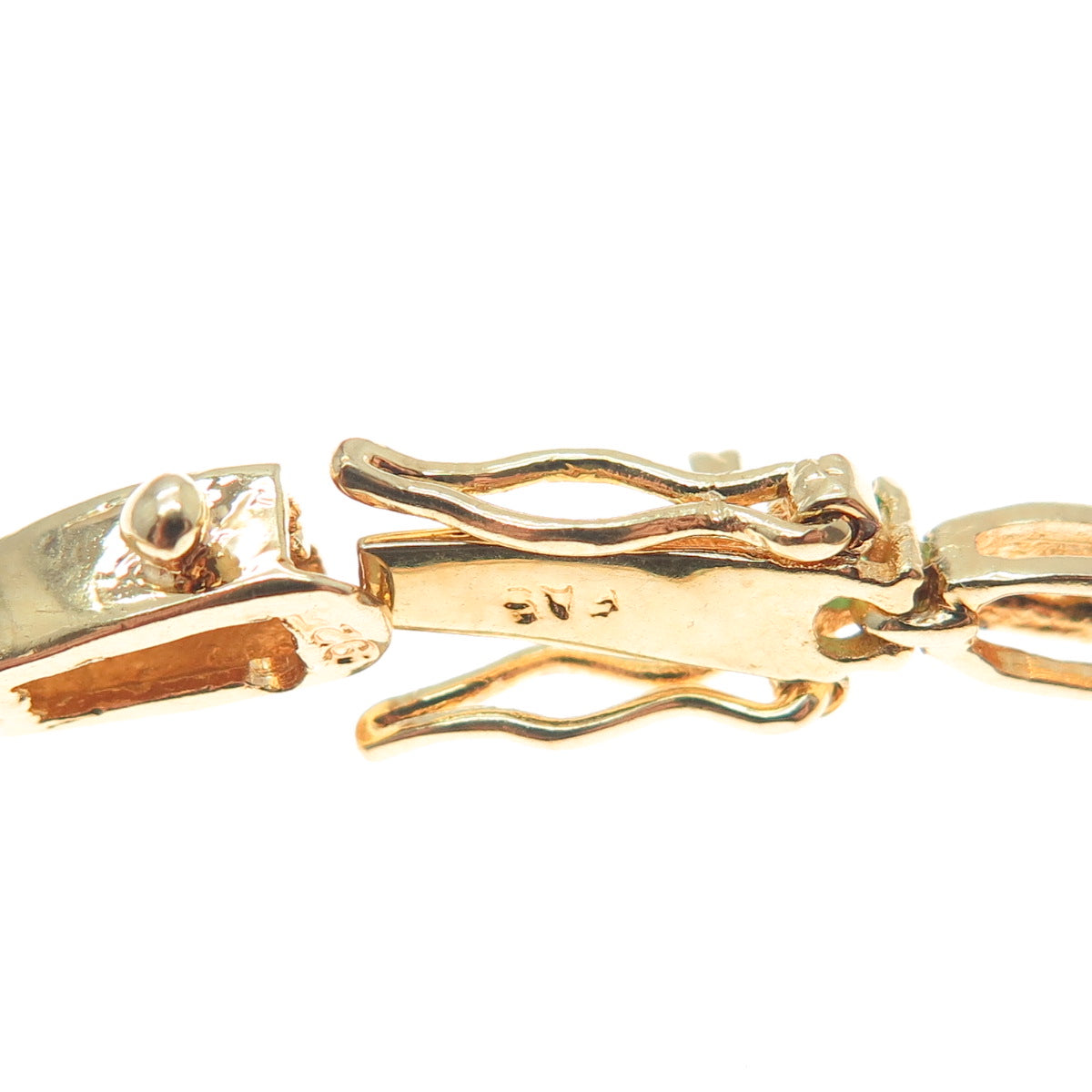 925 Sterling Silver Gold Plated Round-Cut Green & White C Z Bracelet 6.75"