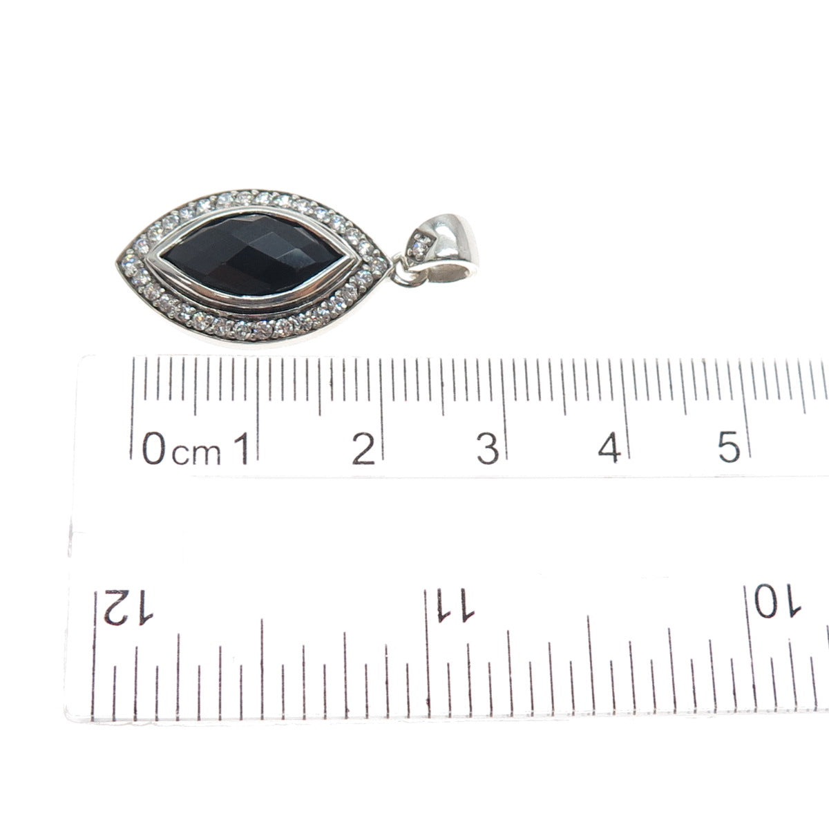 925 Sterling Silver Real Marquise-Cut Black Spinel & C Z Charm Pendant