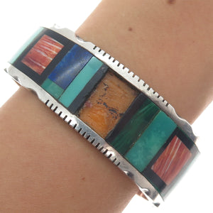 FRANK YELLOWHORSE NAVAJO Old Pawn Sterling MultiGem Bracelet 6.75" missing stone