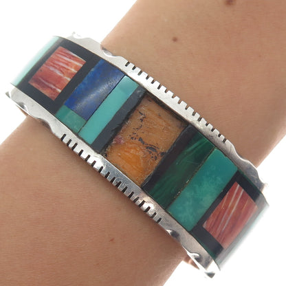 FRANK YELLOWHORSE NAVAJO Old Pawn Sterling MultiGem Bracelet 6.75" missing stone