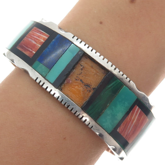 FRANK YELLOWHORSE NAVAJO Old Pawn Sterling MultiGem Bracelet 6.75" missing stone
