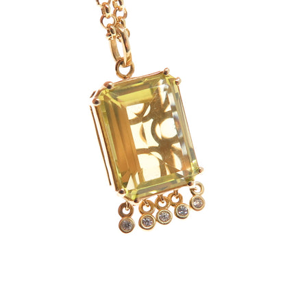 DSMK Sterling Silver Gold Plated Real Lemon Quartz & White Topaz Necklace 18-20"