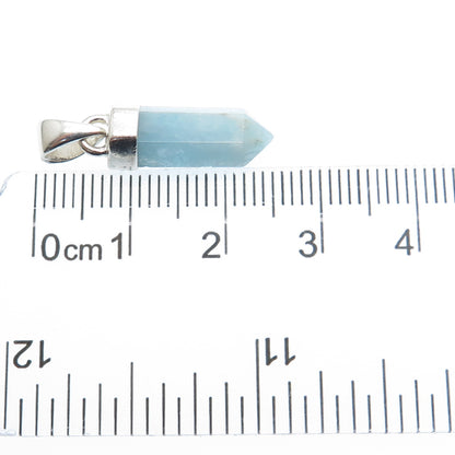 925 Sterling Silver Vintage Real Milky Aquamarine Amulet Charm Pendant