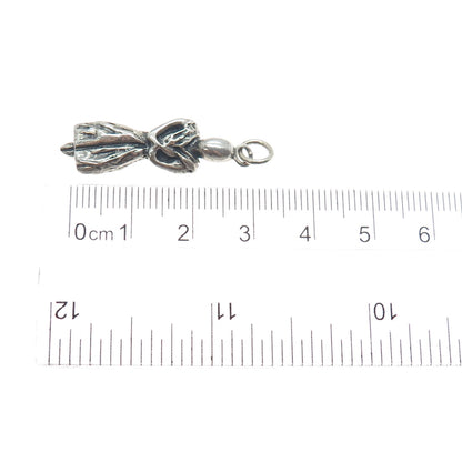 925 Sterling Silver Vintage Modernist Praying Woman Oxidized Charm Pendant