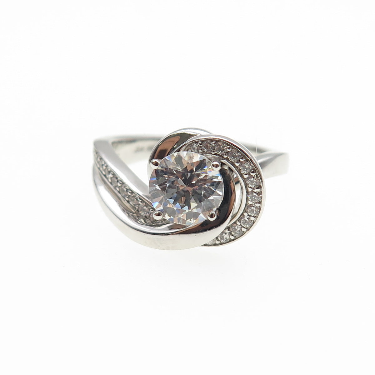 925 Sterling Silver Round-Cut C Z Swirl Ring Size 6.25