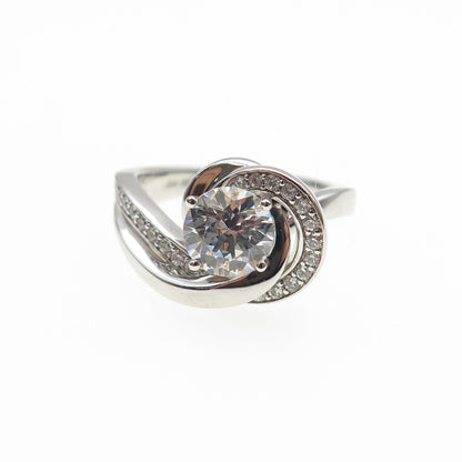 925 Sterling Silver Round-Cut C Z Swirl Ring Size 6.25