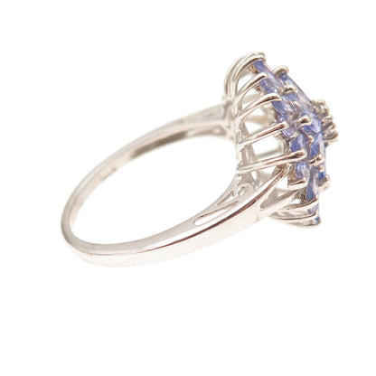 Chuck Clemency 925 Sterling Silver Real Tanzanite Floral Ring Size 8.25