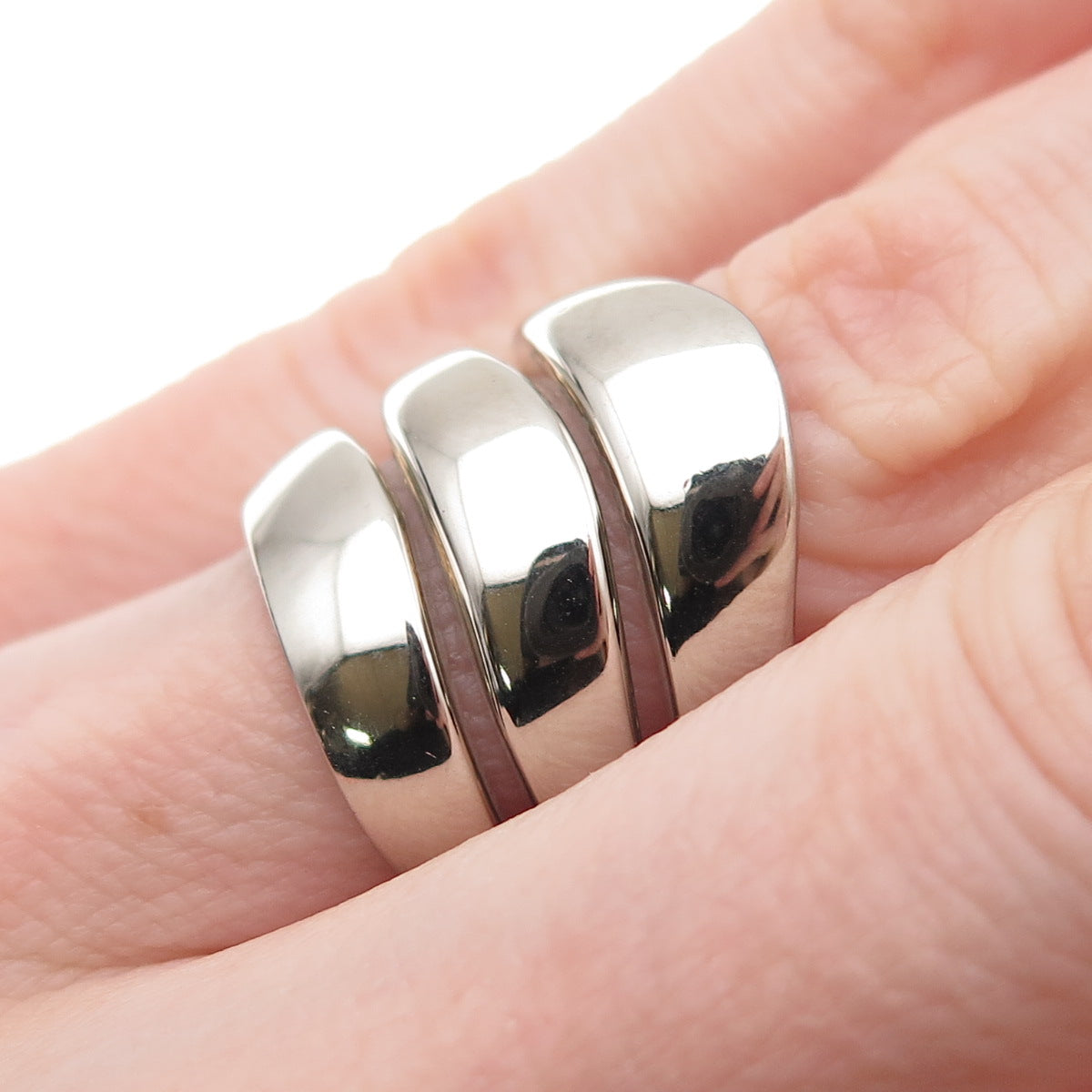 925 Sterling Silver Vintage Modernist 3-Row Ring Size 6