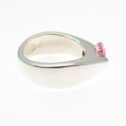 FOSSIL 925 Sterling Silver Vintage Round-Cut Pink C Z Modernist Ring Size 7.5
