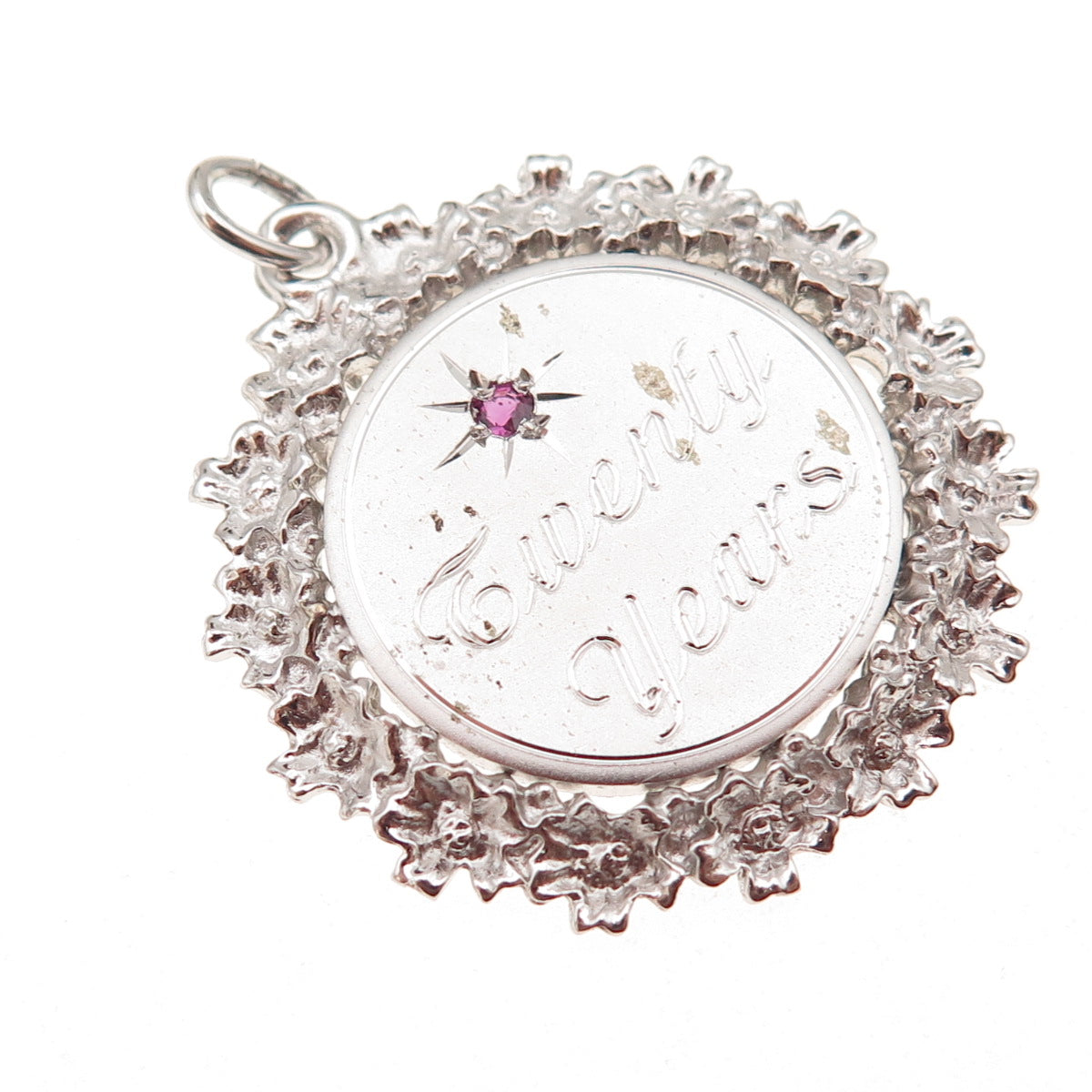 Anson 925 Sterling Silver Vintage Real Ruby Twenty Years Charm Pendant