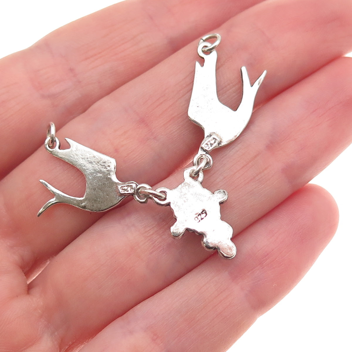 925 Sterling Vintage Real Tourmaline Two Swallow Birds Centerpiece Necklace Part