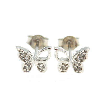 925 Sterling Silver Round-Cut C Z Butterfly Stud Earrings