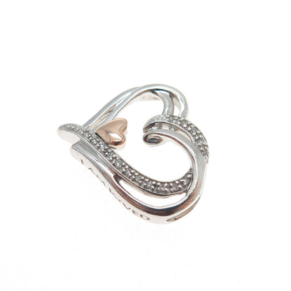 925 Sterling Silver & 14K Rose Gold Real Diamond Heart Minimalist Slide Pendant