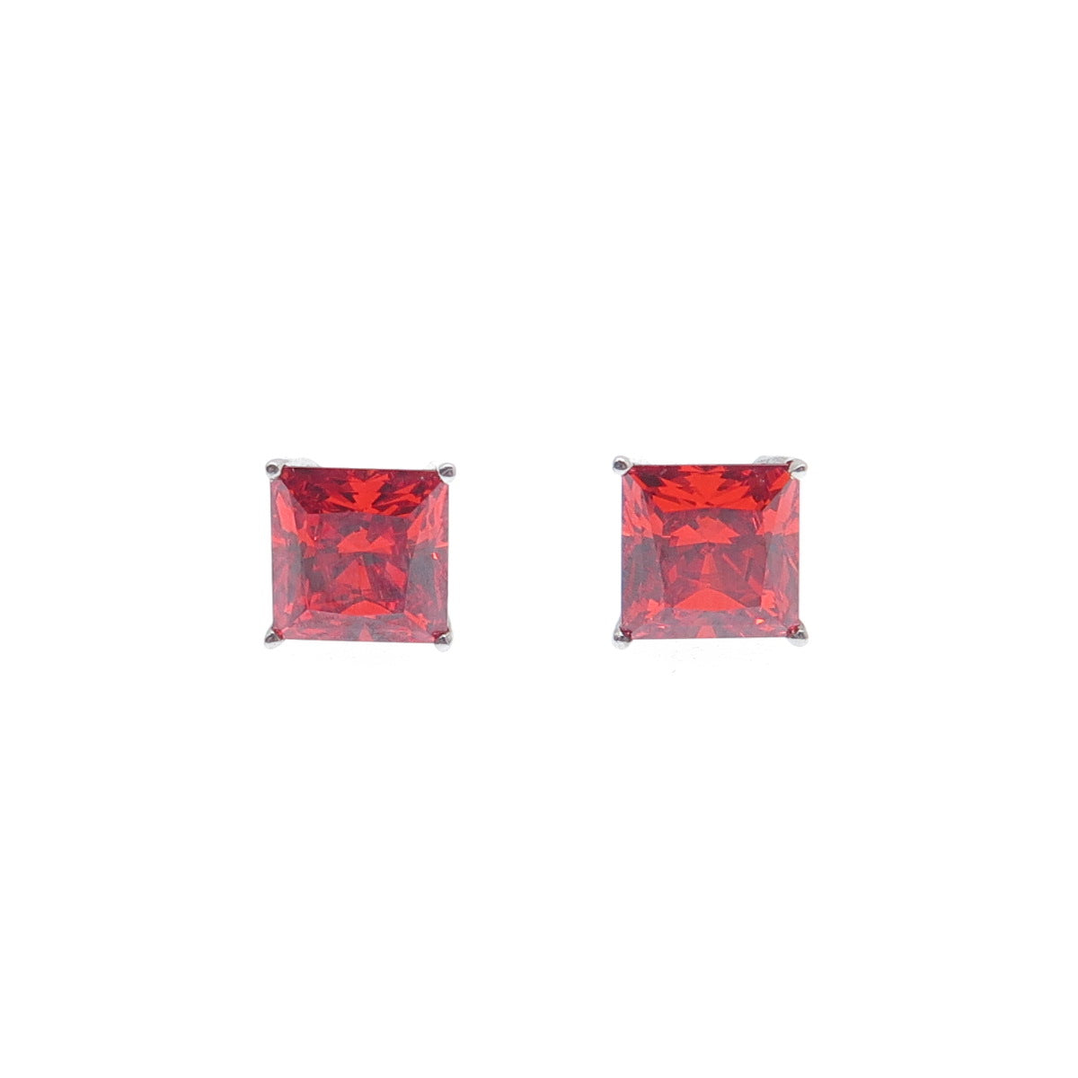 925 Sterling Silver Princess-Cut Fire C Z Stud Earrings