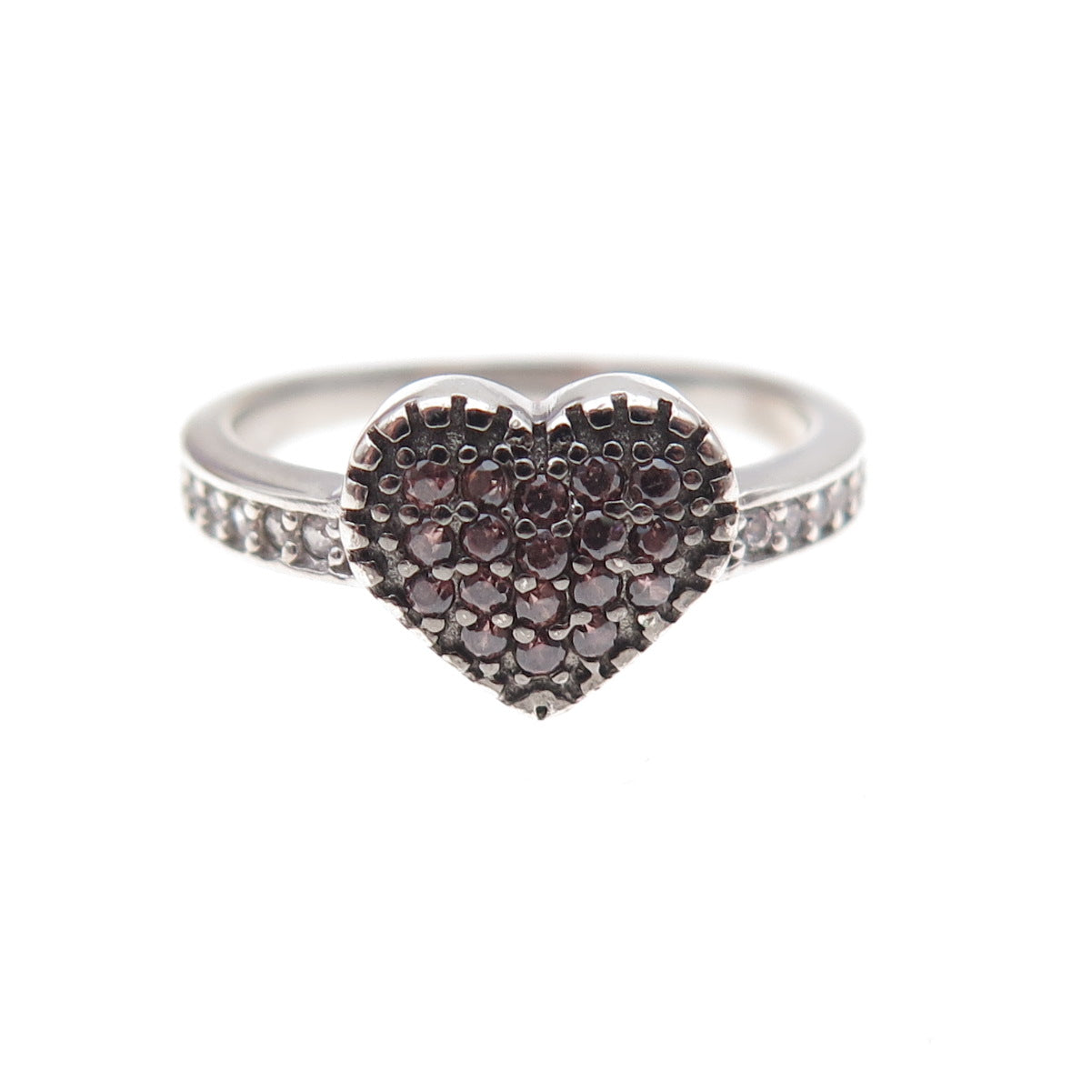 925 Sterling Silver Round-Cut Cognac & White C Z Heart Ring Size 5