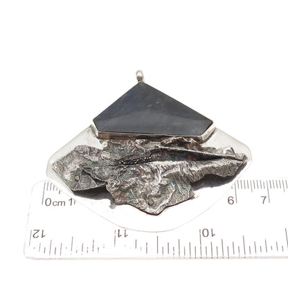 925 Sterling Silver Vintage Real Labradorite Modernist Large 31.0g Pendant