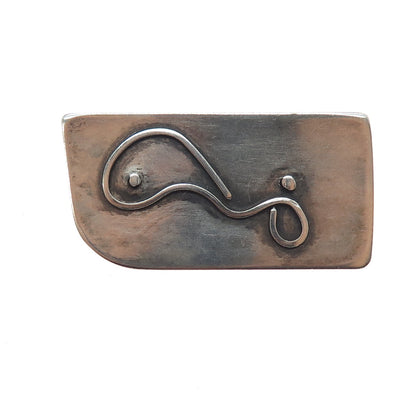 925 Sterling Silver Vintage Modernist Abstract Oxidized Pin Brooch