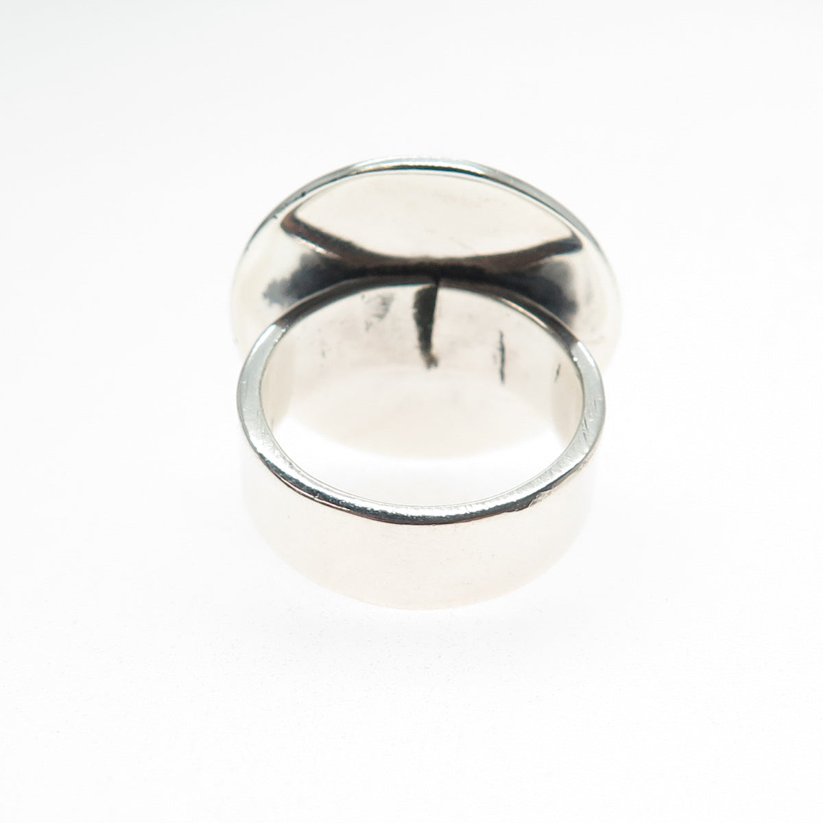 925 Sterling Silver Vintage Mexico Modernist Cross Disc Oxidized Ring Size 6.75