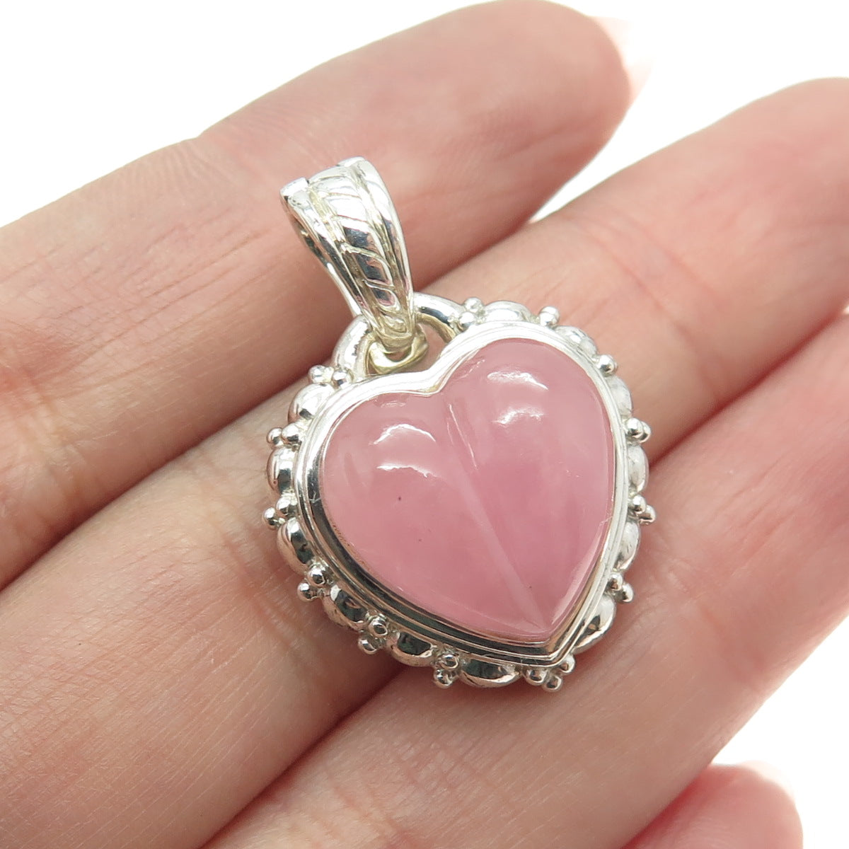 JUDITH RIPKA 925 Sterling Silver Real Rose Quartz Heart Pendant