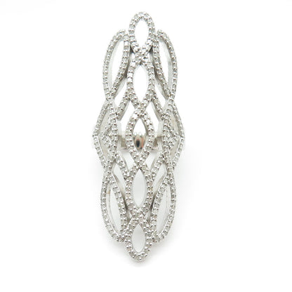 925 Sterling Silver Real Round-Cut Diamond Twisted Statement Ring Size 7