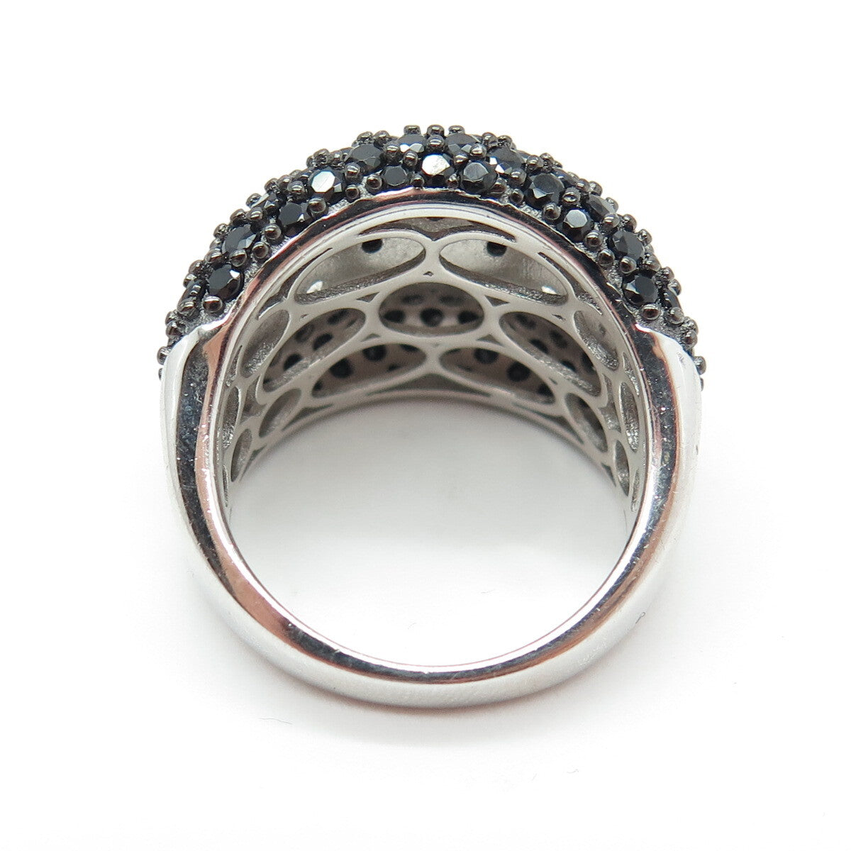 925 Sterling Silver Real Round-Cut White Topaz Black Spinel Marquise Ring Size 8
