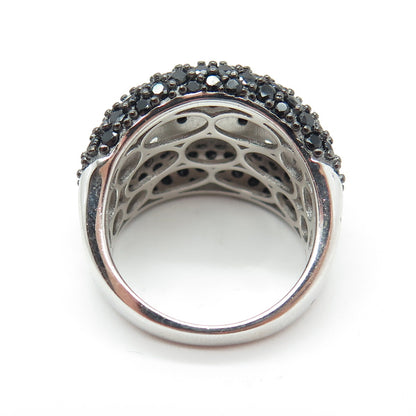925 Sterling Silver Real Round-Cut White Topaz Black Spinel Marquise Ring Size 8