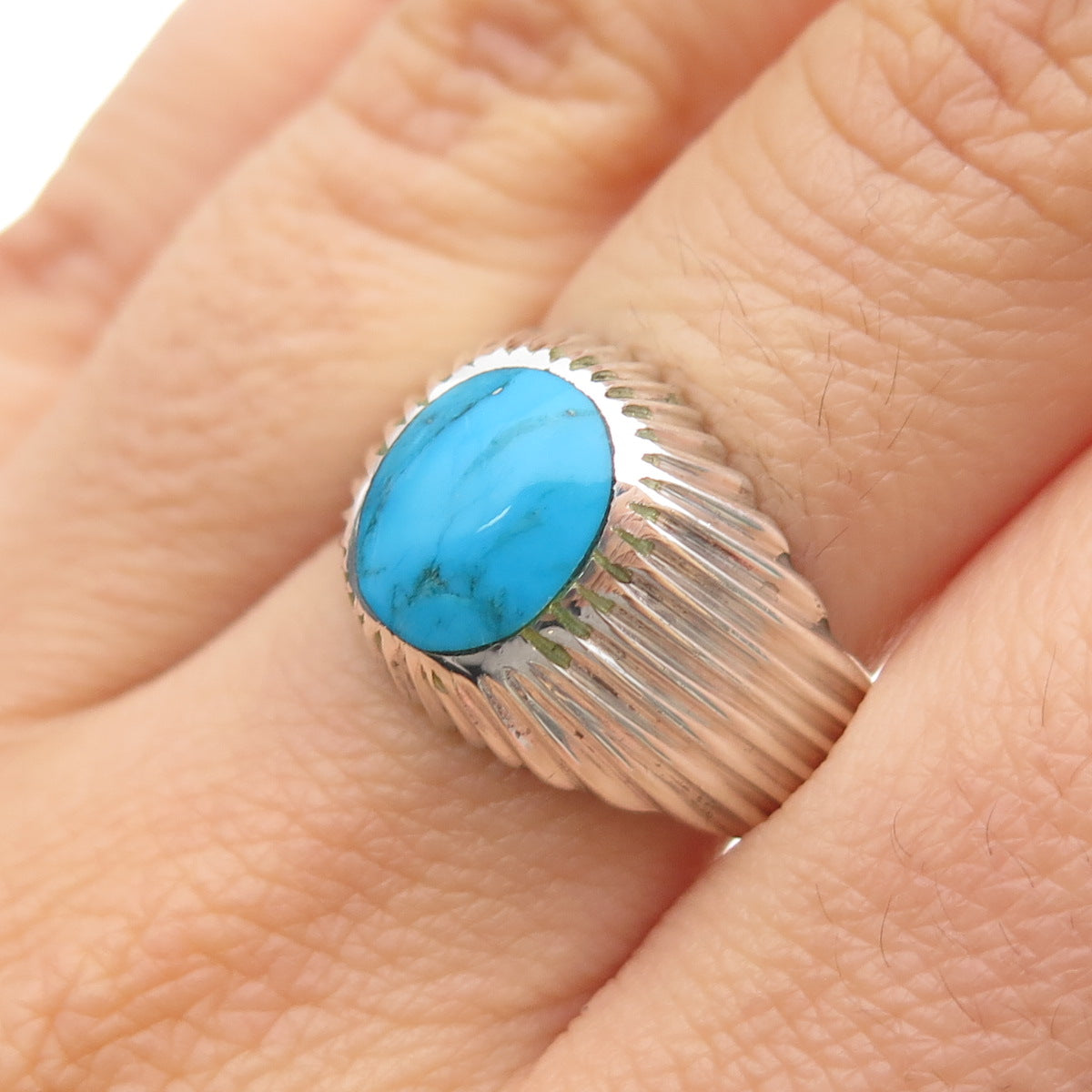 Old Pawn 925 Sterling Silver Vintage Southwestern Turquoise Tribal Ring Size 9