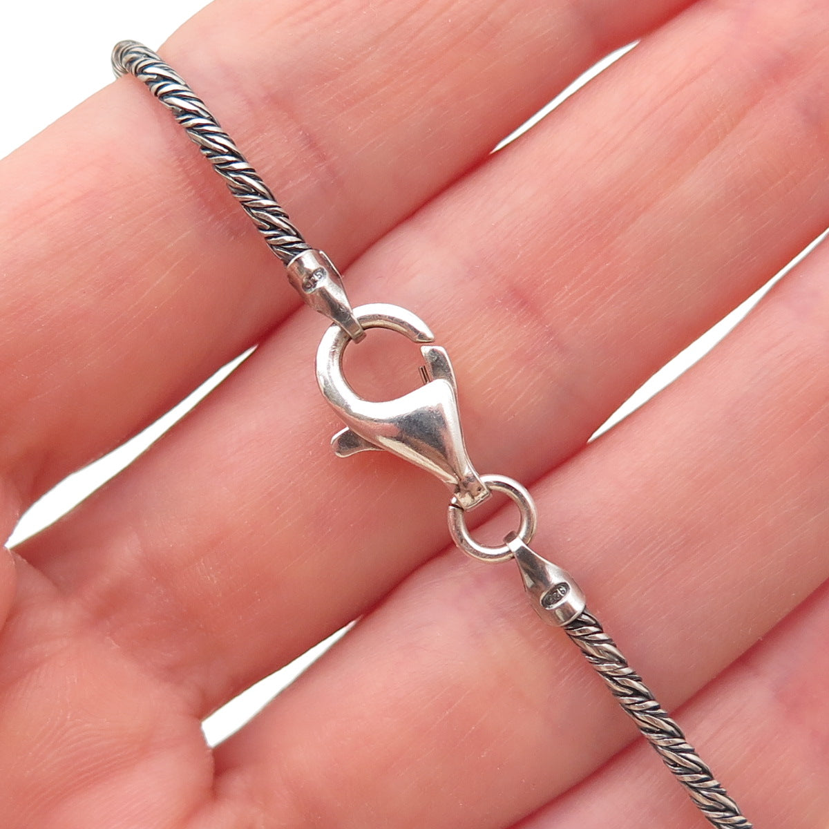 925 Sterling Silver Vintage Roman Glass Oxidized Chain Necklace 18"