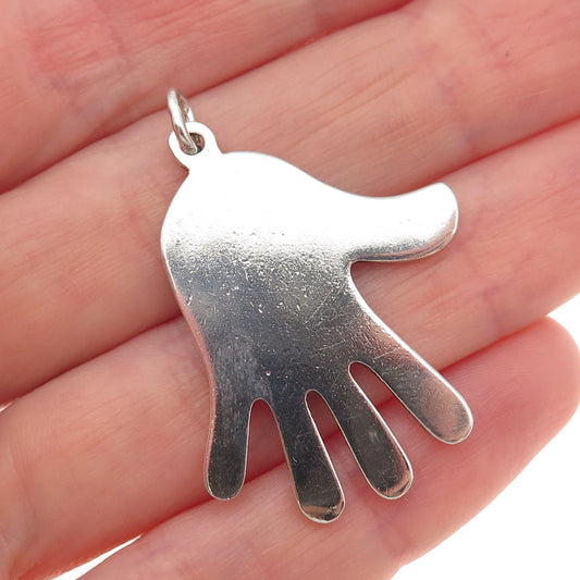 925 Sterling Silver Vintage Israel Hand Palm Charm Pendant