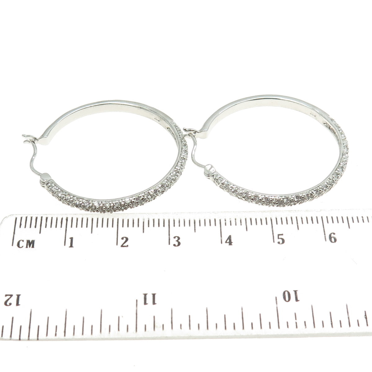 925 Sterling Silver Round-Cut C Z Hoop Earrings