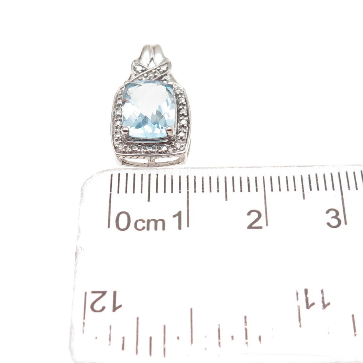 925 Sterling Silver Real Blue Topaz & C Z Mini Slide Charm Pendant