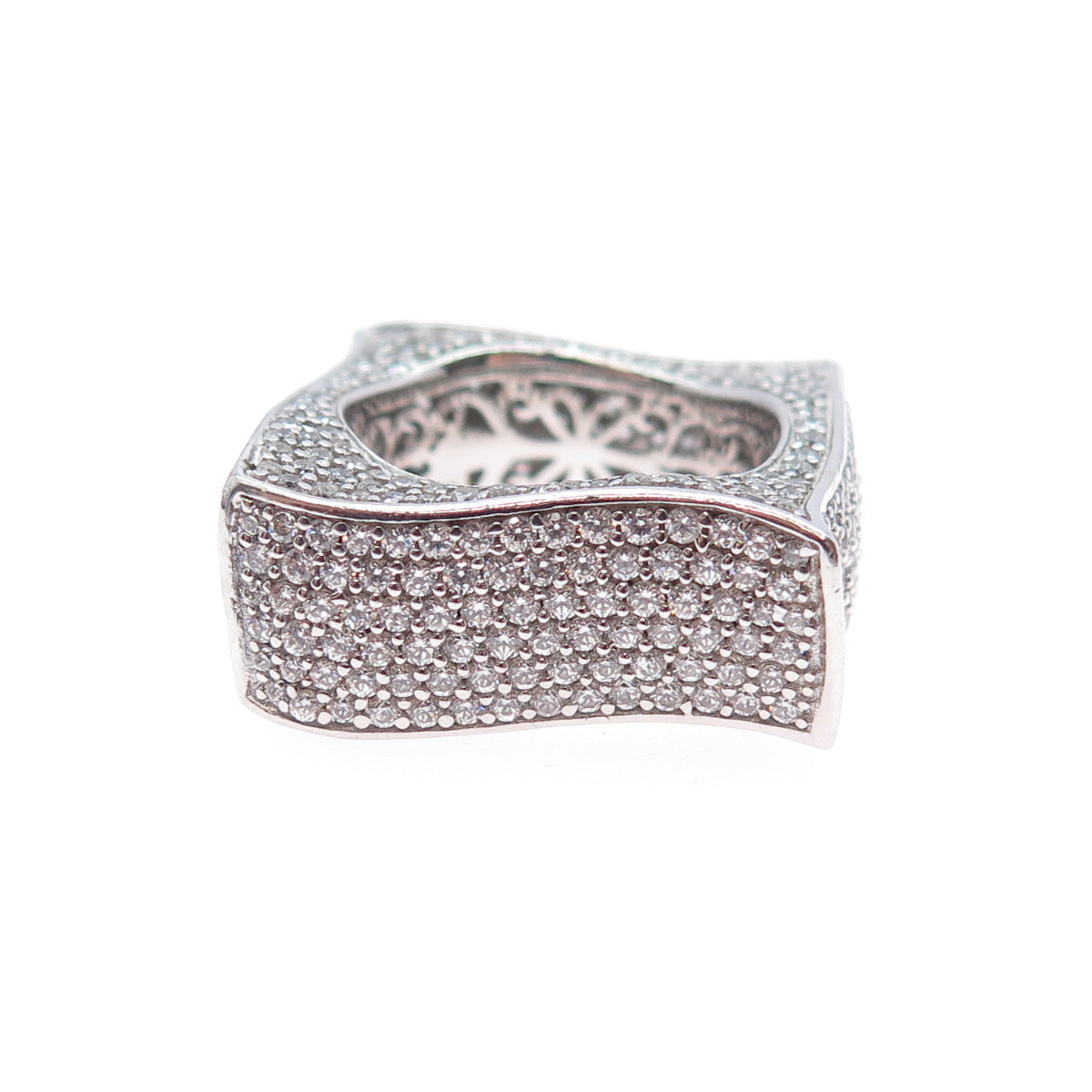 925 Sterling Silver Round-Cut C Z Wavy Statement Ring Size 6.25