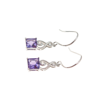 SAI 925 Sterling Silver Real Amethyst & C Z Treble Clef Dangle Earrings