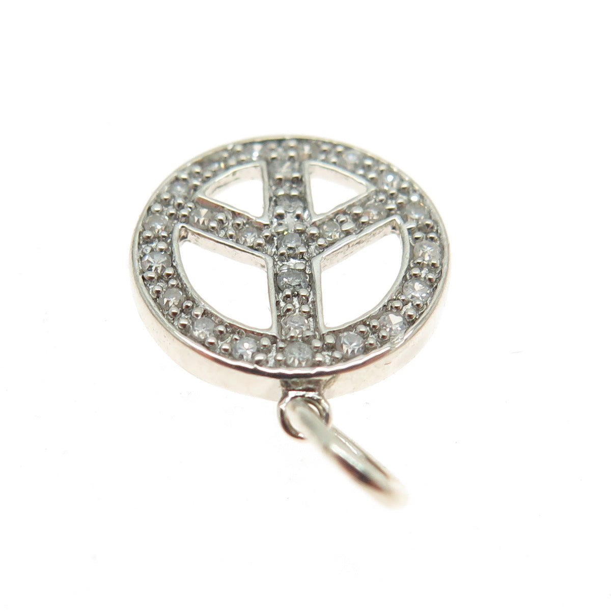 925 Sterling Silver Real Round-Cut Diamond Peace Symbol Minimalist Charm Pendant