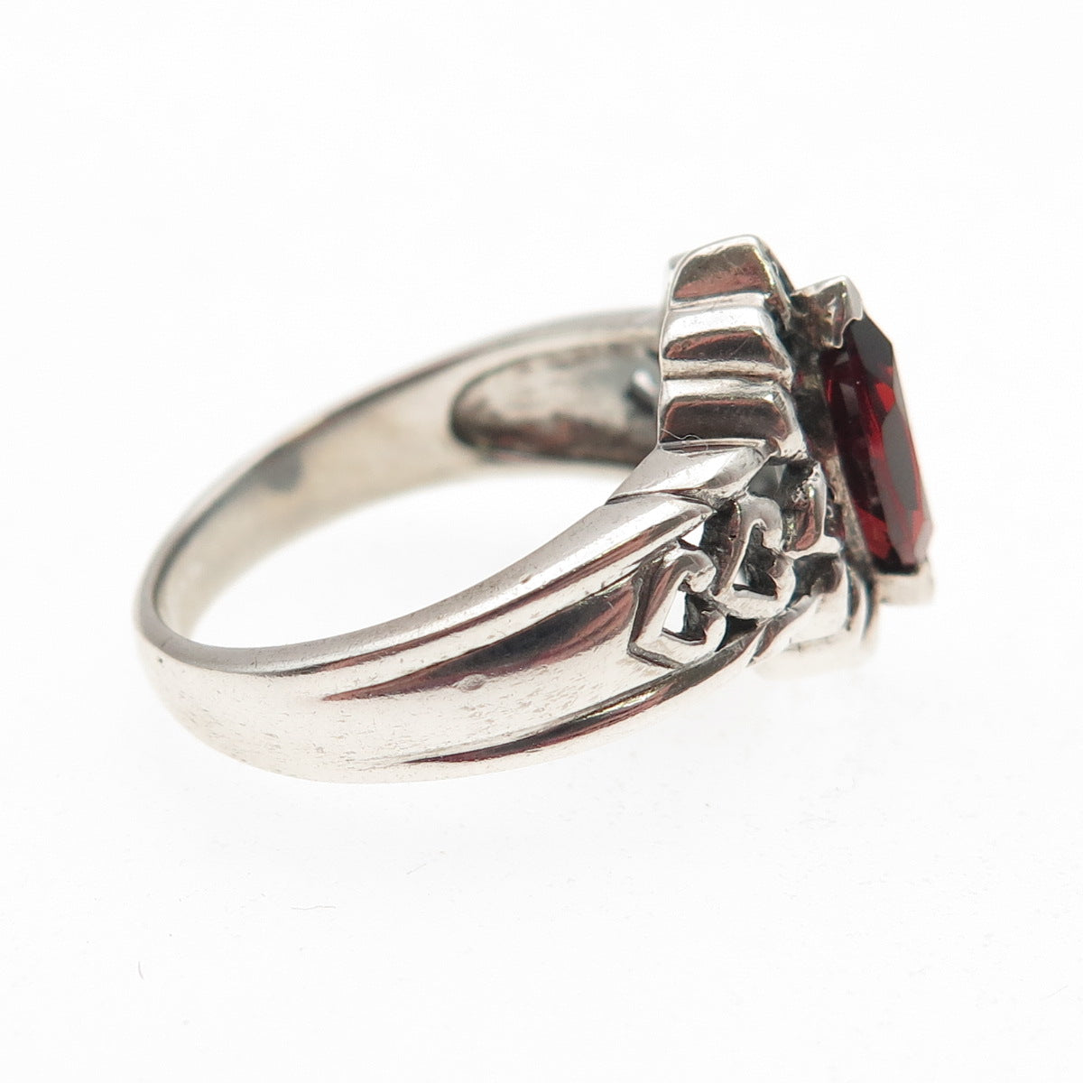 CNA Pranda 925 Sterling Silver Vintage Real Red Garnet Heart Ring Size 7.75